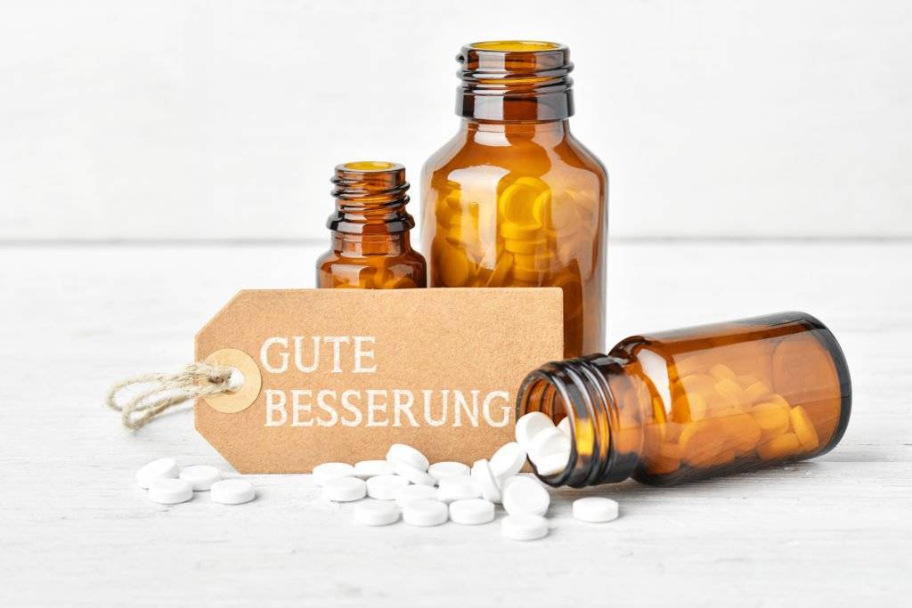 Tabletten mit Etikett – Gute Besserung