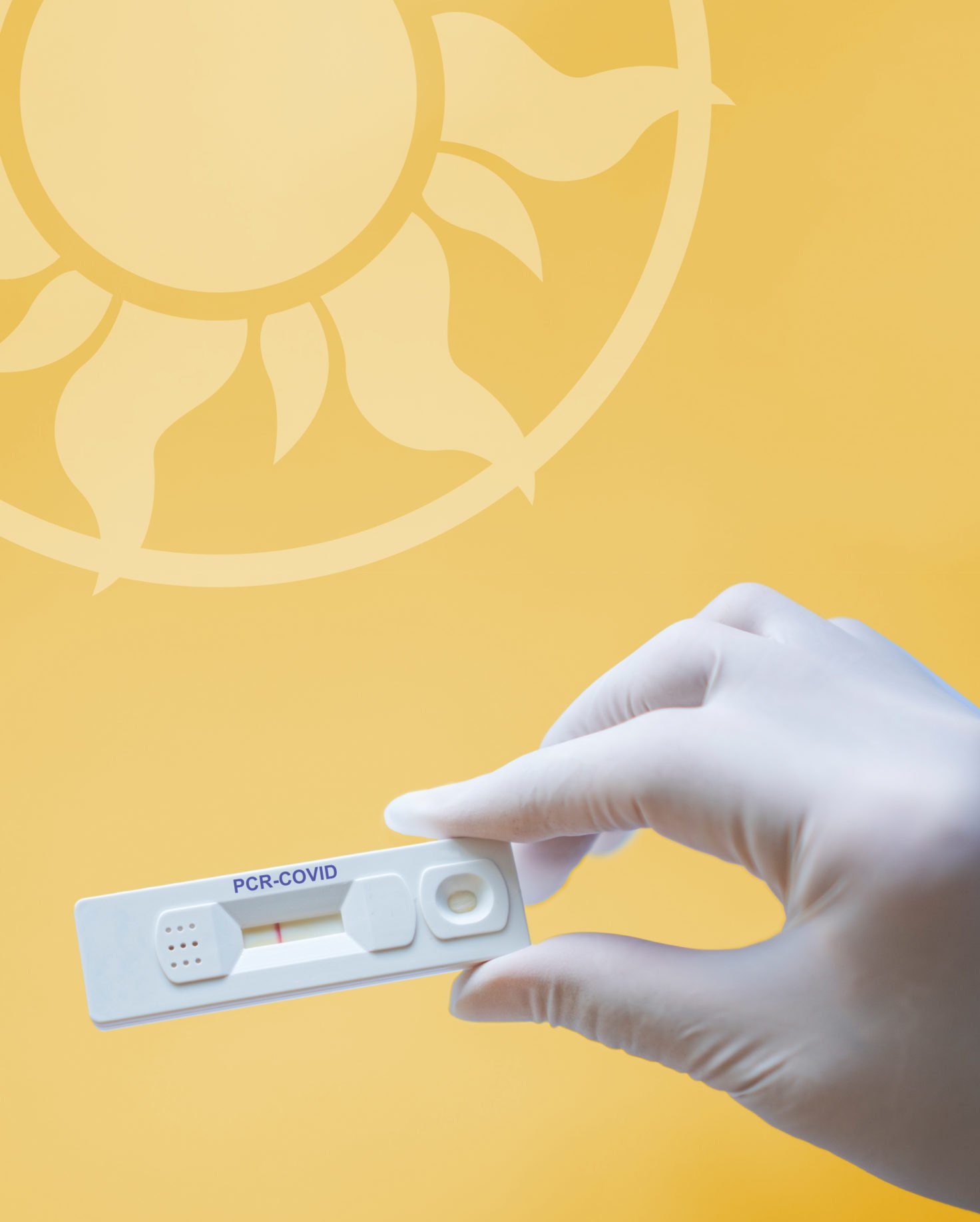 Doctor in a testing centre shows a rapid antigen test with a pos